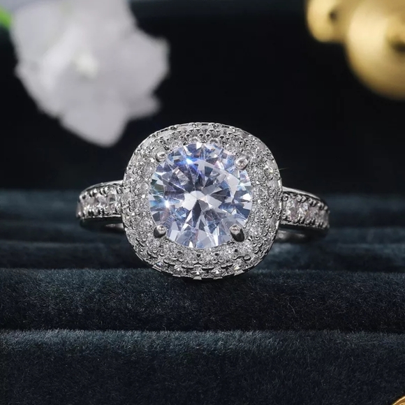 Luxury Silver Square Cut Big Diamond Ring - Picture 4 of 4